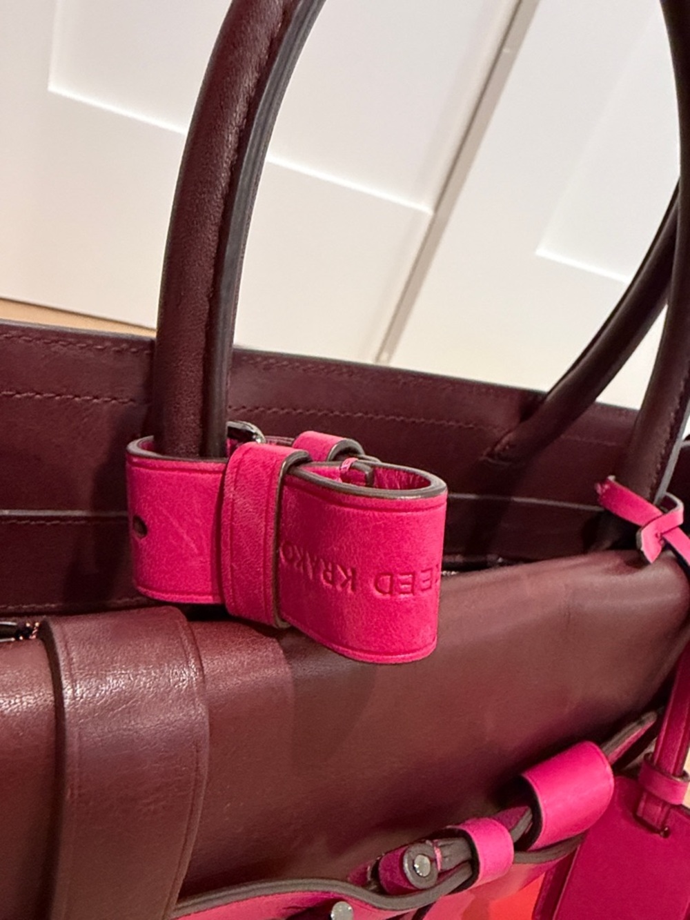 Reed Krakoff Burgundy, Red & Fuchsia Colorblock Leather Satchel - Picture 3 of 8